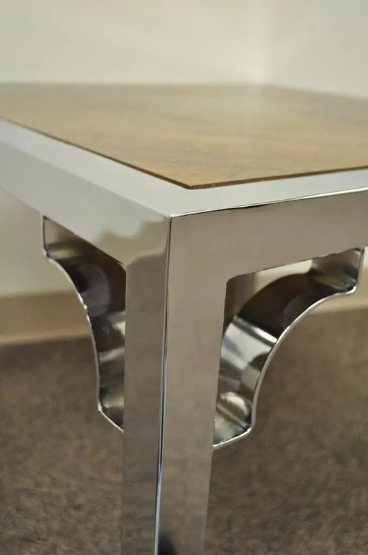 Vintage Mid Century Modern Chrome Fretwork & Walnut Square Side Table gallery