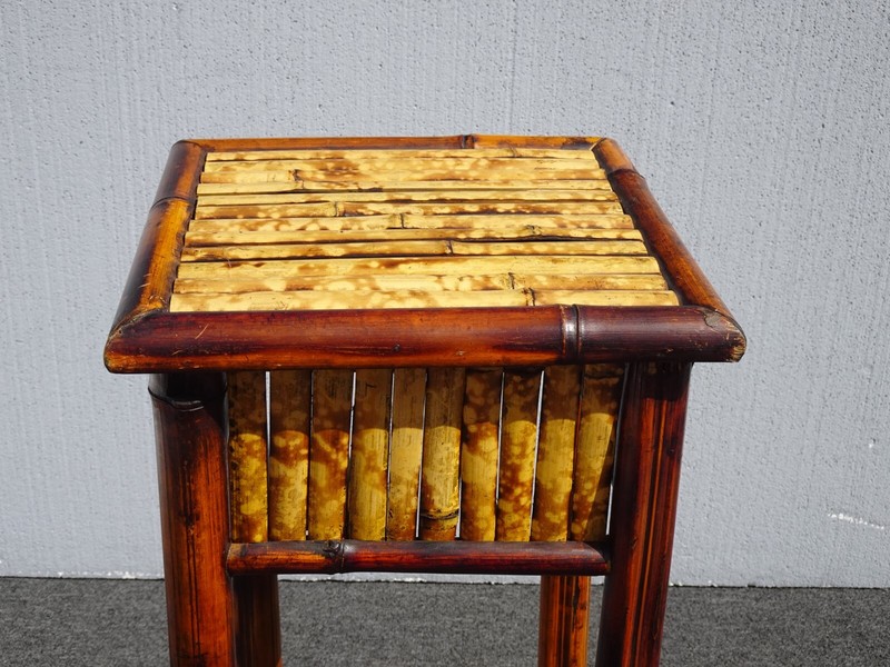 Vintage French Counry Bamboo Rattan Plant Stand ~ Side Table with a Drawer gallery