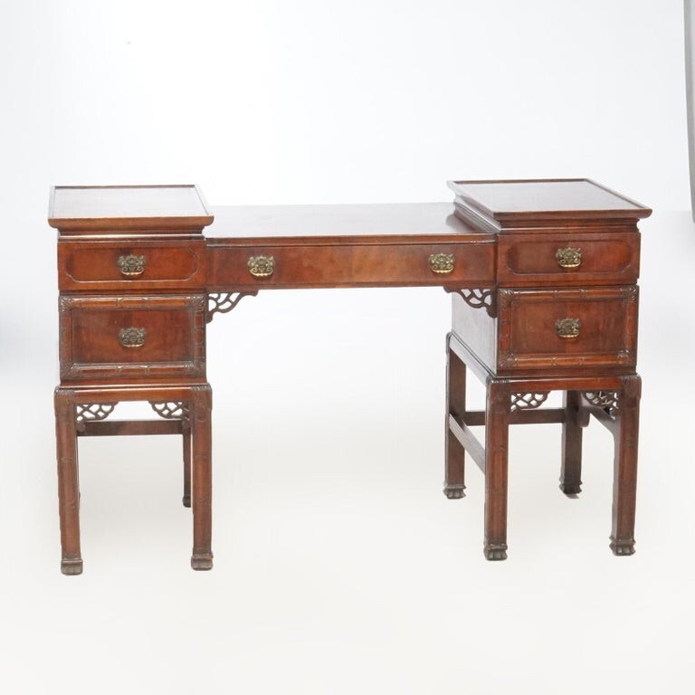 Antique Chinese Chippendale Mahogany Dressing Table With Mirror & Bench c1940 gallery