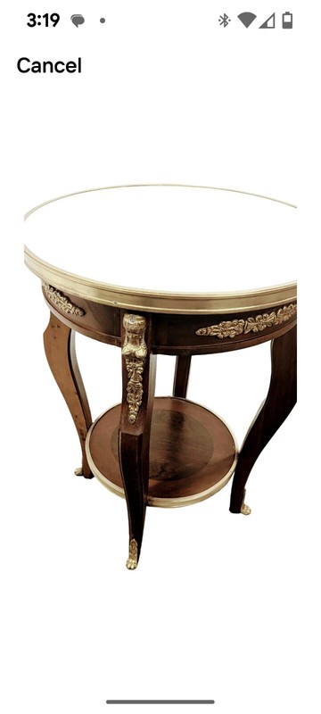 Vintage French Louis XVI Style Round Side Table Blanco Ibiza Marble gallery