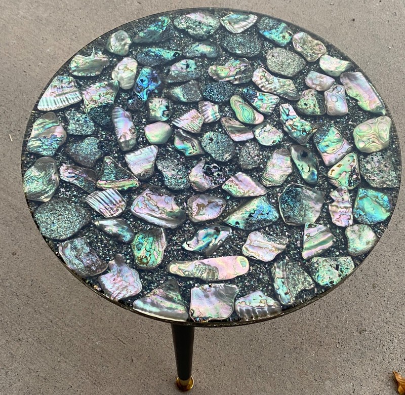 MCM Abalone Shell Inlay Accent Side Table Hollywood Regency gallery