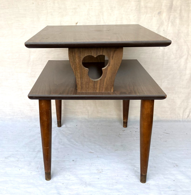 Vintage Retro Mid Century Modern 2-Tier Walnut Wood Formica End Table - Nice!! gallery