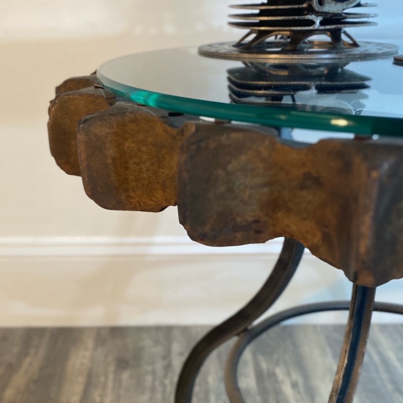 Antique Industrial Coffee Table – Mill Gear Sprocket Design 27 Inch gallery