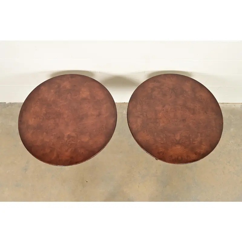 Smith & Watson Georgian Mahogany and Burl Wood Pedestal Tea Tables, Pair gallery