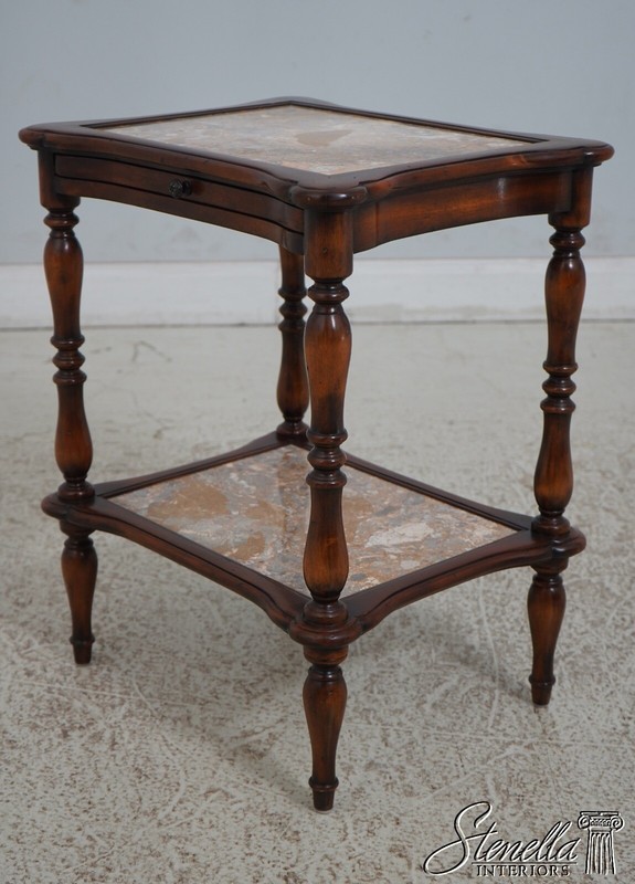 L67214: THEODORE ALEXANDER 2 Tier Mahogany Marble Top Stand gallery