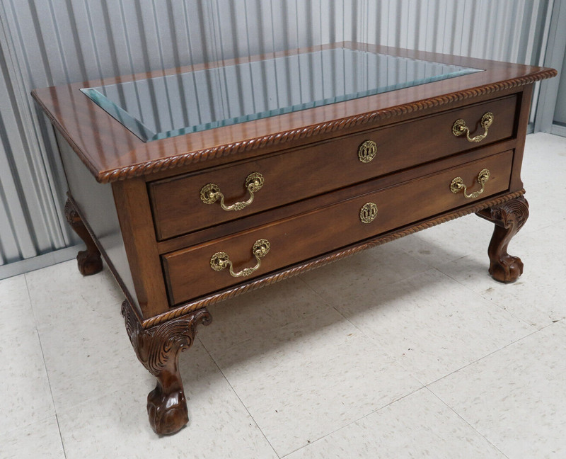 Vintage Chippendale Mahogany Display Coffee Table Ball & Claw Feet gallery