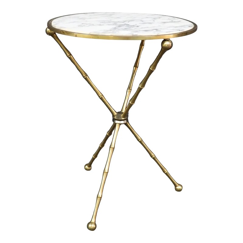 Perfect Condition Pair of Italian Mid Century Faux Bamboo Brass & Marble Table