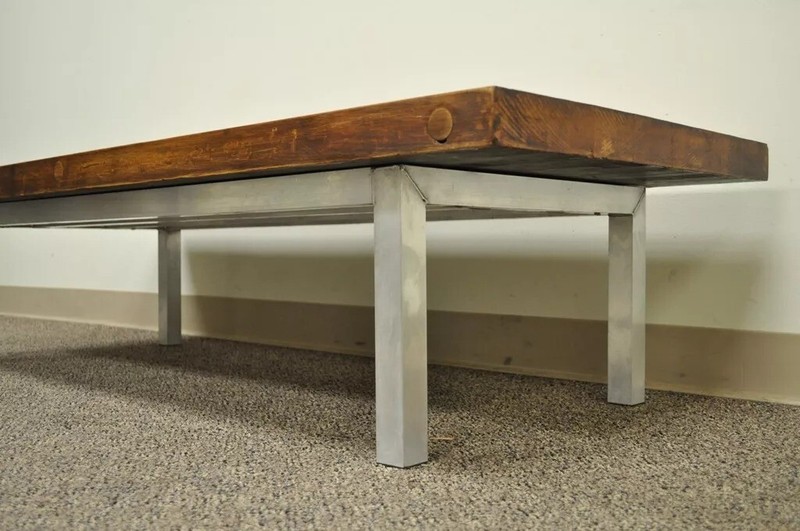 Vintage Industrial Modern Reclaimed Butcher Block Aluminum Base Coffee Table gallery