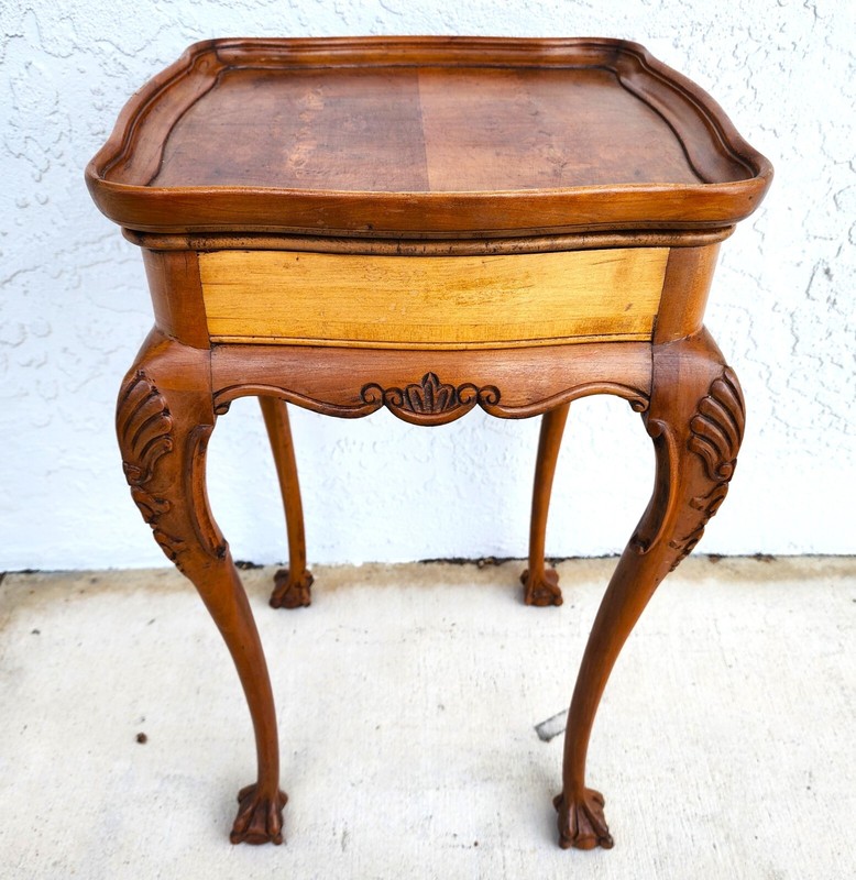 Antique Accent Table French Side Lamp Solid Wood Burl Top gallery