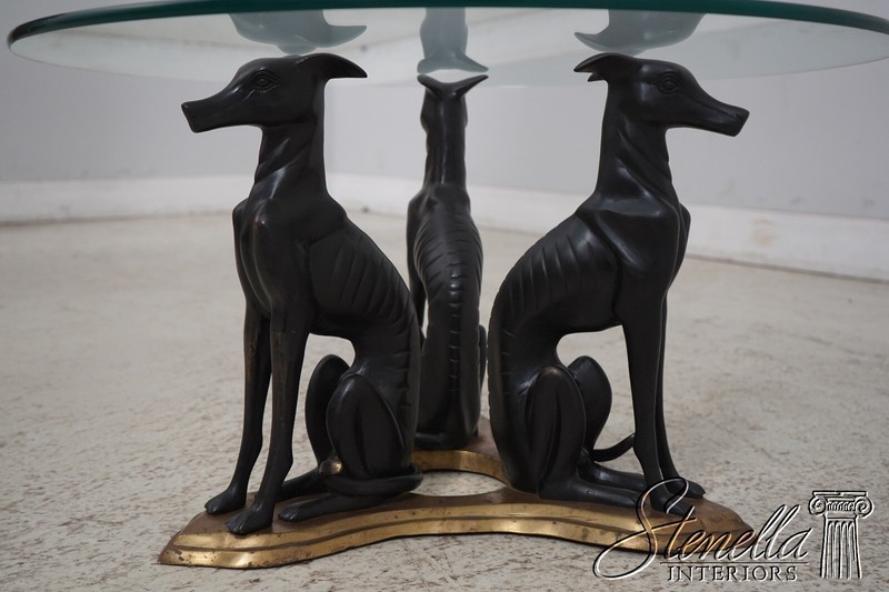 63481EC: MAITLAND SMITH Bronze Greyhound Round Glass Top Coffee Table gallery