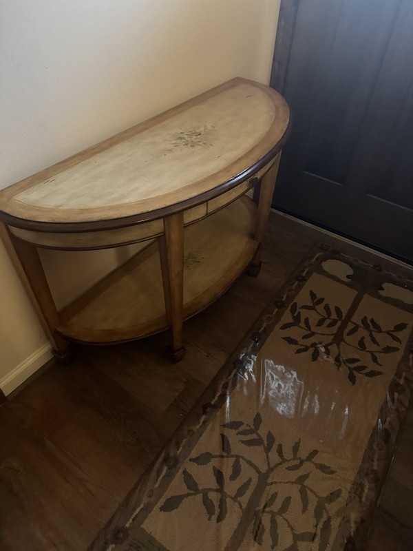 Antique Demilune (Half Moon Large French Country Entrance Table W/ Bottom Shelf gallery