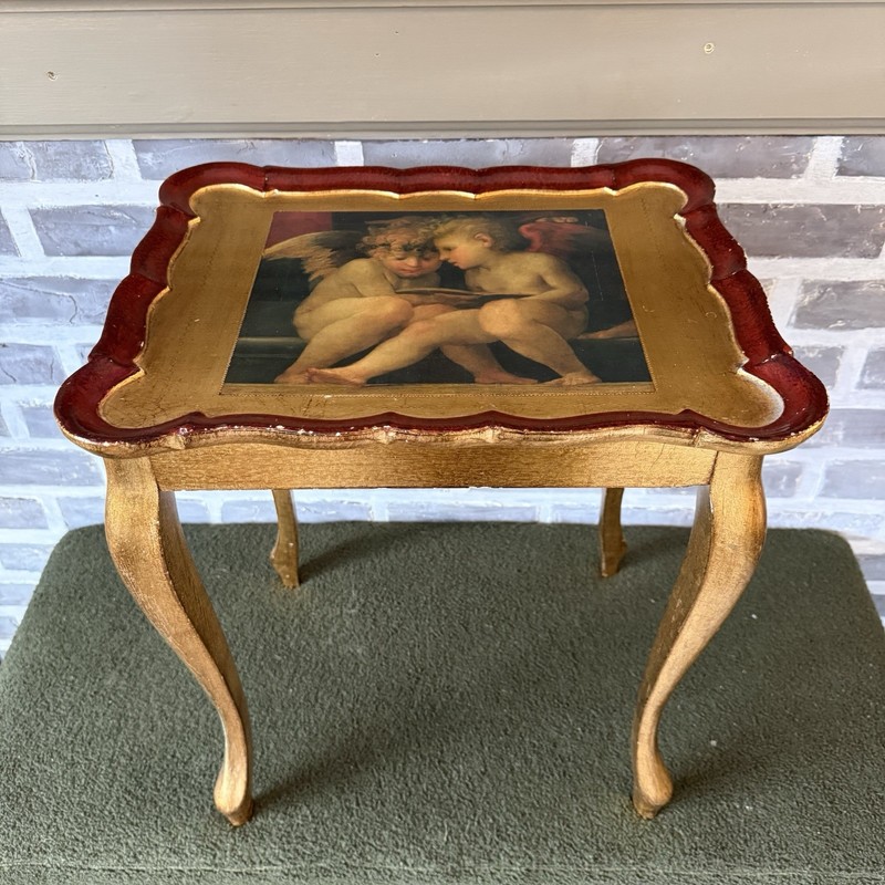Vintage Italian Florentine Side Table Angels Red Gold Gilded Neiman Marcus Rare gallery