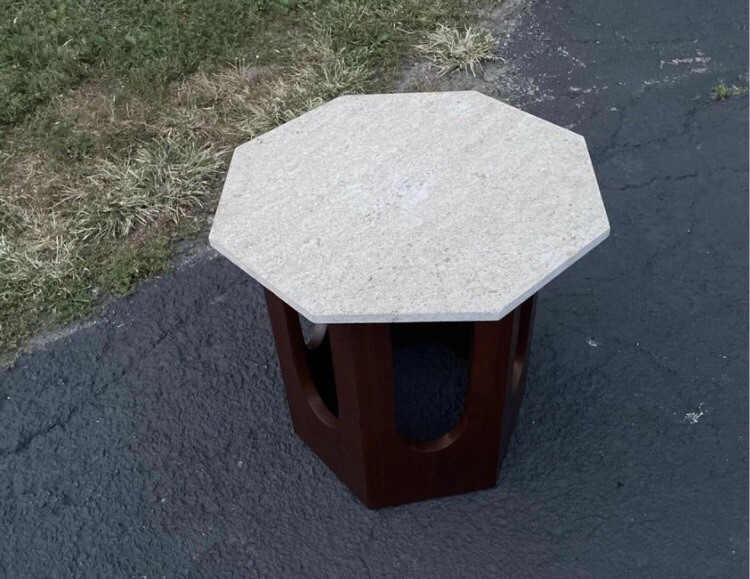 Mid Century Modern Walnut and Travertine small Table.