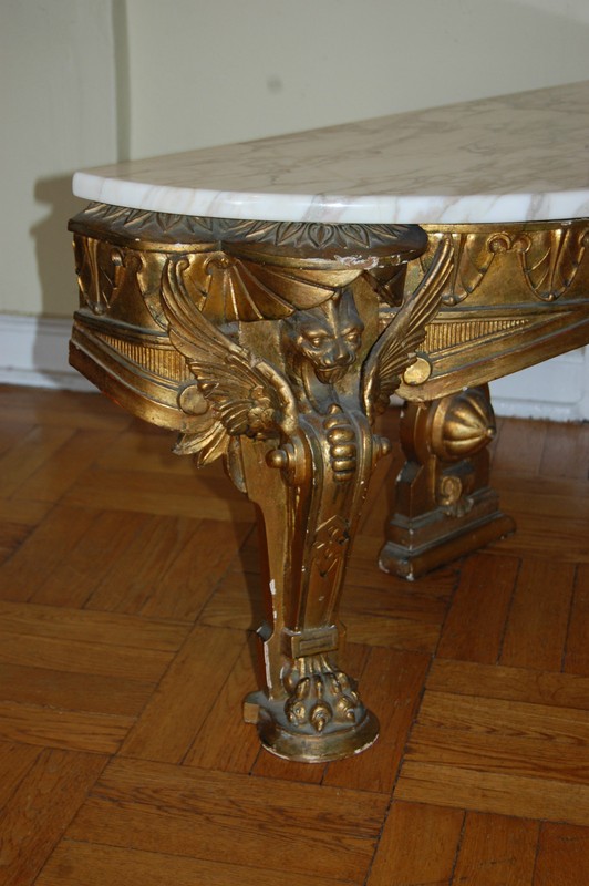 ANTIQUE GOLD GILT WOOD CONSOLE TABLE MARBLE TOP gallery