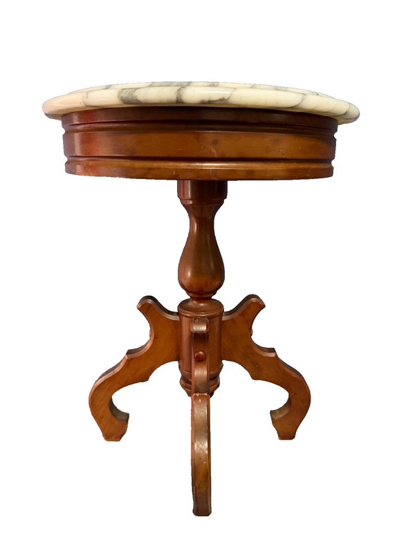 VINTAGE 1950s Carrara Marble Top Mahogany Pedestal Table w/ Cabriole Legs 18.5″