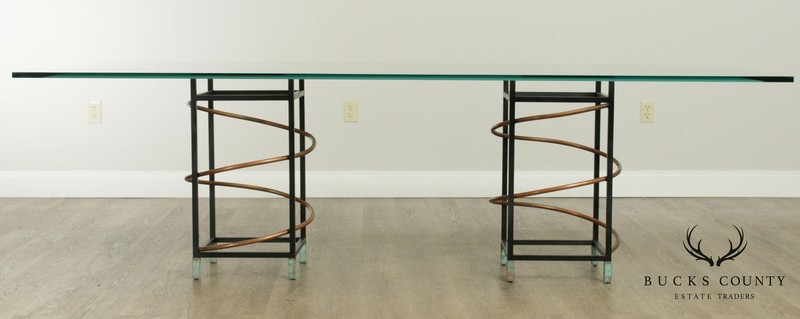 Pace Post Modern Sculptural Double Pedestal Base Glass Top Dining Table gallery