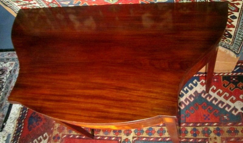 ANTIQUE AMERICAN FEDERAL CARD TABLE W/FIGURED PANELS UNUSUAL FORM CIRCA 1800 gallery