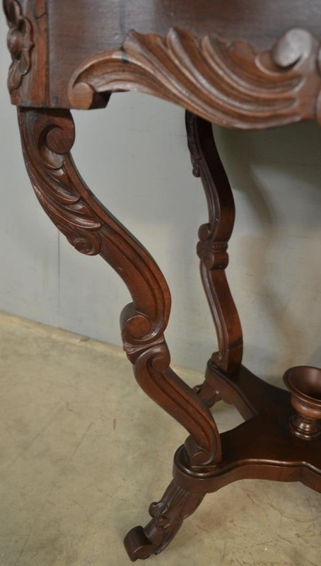 Antique Parlor Table, Victorian Marble Top Carved Hall Table #21332 gallery