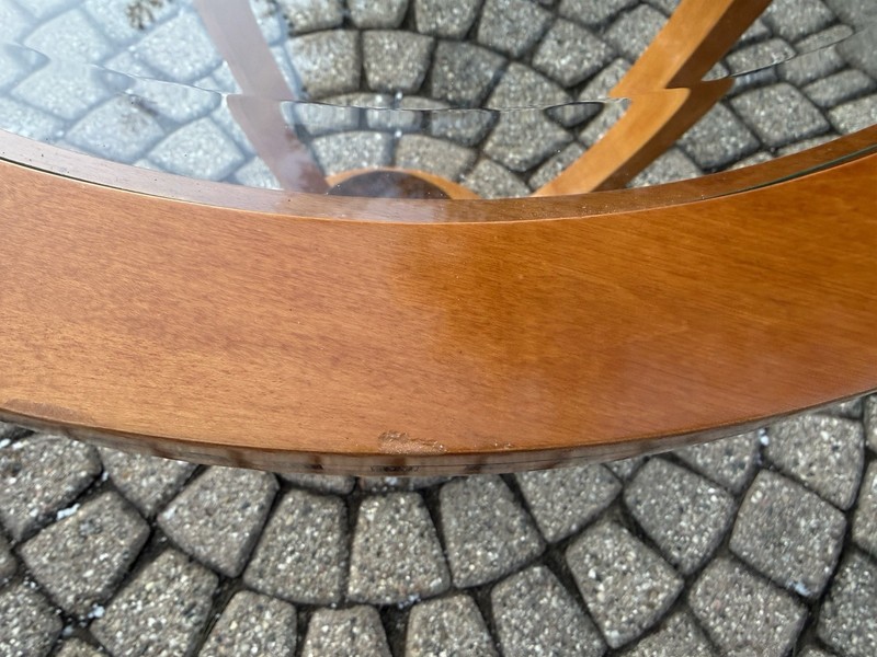 Biedermeier Style Round Glass Top Side Table with Light Wood Finish gallery