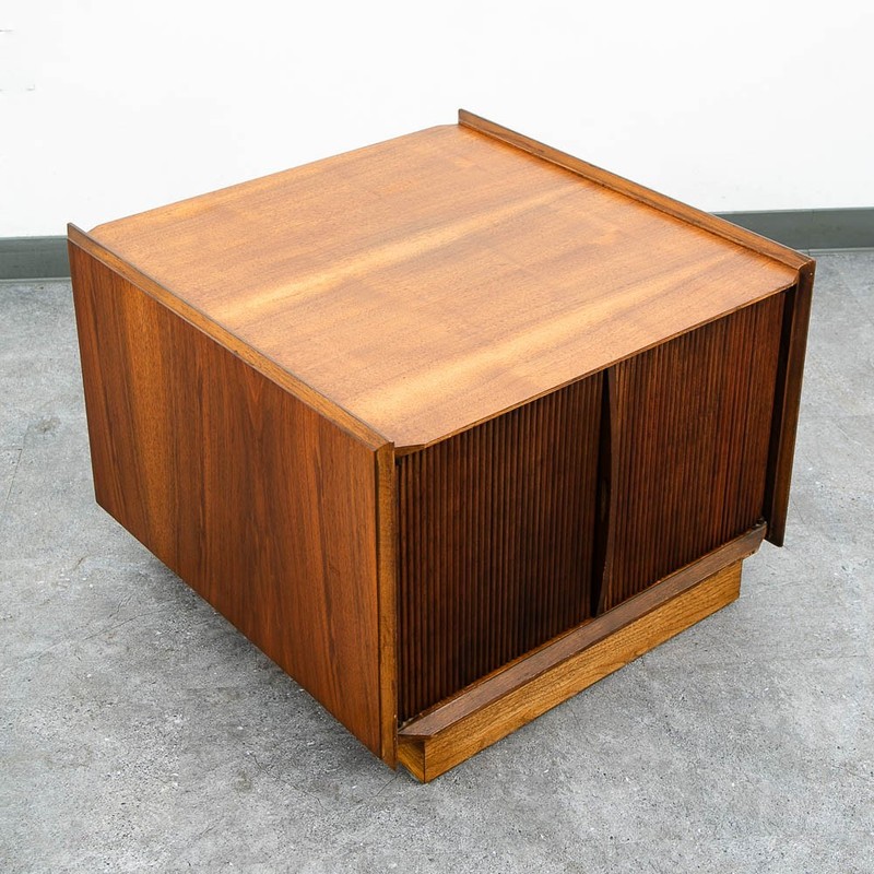 Mid Century Modern End Table Lane Cabinet Square Walnut 2 Doors Side Table MCM gallery