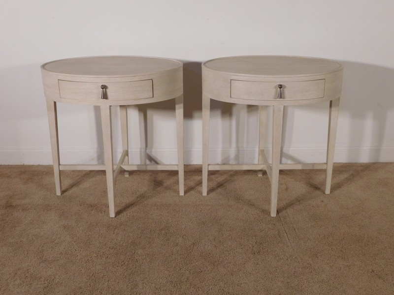 Pair Bernhardt EAST HAMPTON Cerused Linen Finish Oval End Tables Nightstands gallery