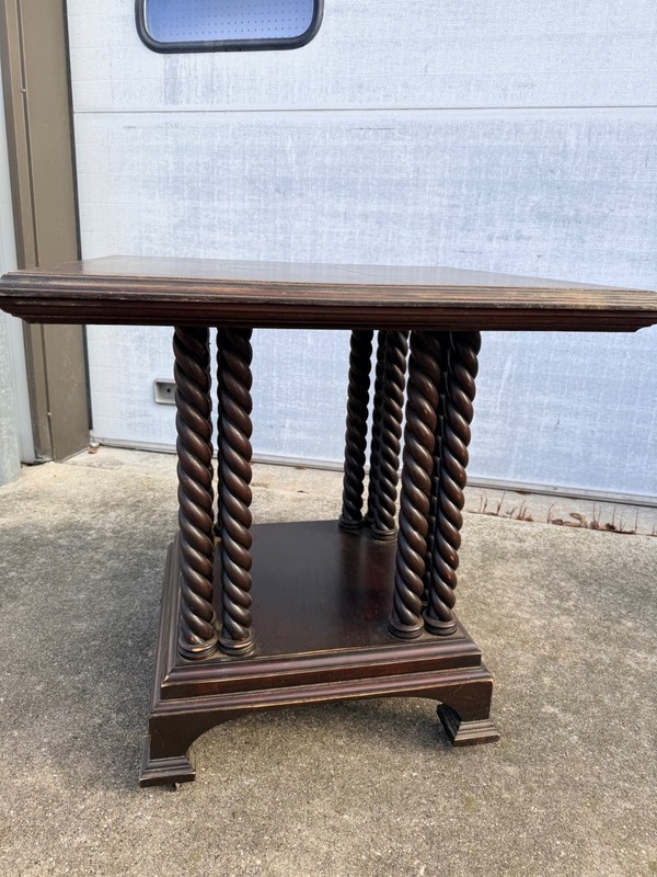 Antique Library Square Accent Table Turned Spiral Columns Dark Academia gallery