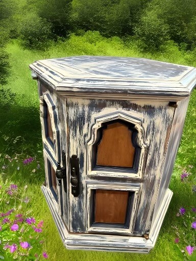 Lane Company vintage end table. Dual door. White with blue underneath. Worn look gallery
