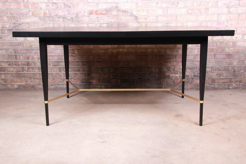 Paul McCobb Calvin Group Ebonized Mahogany and Brass Extension Dining Table gallery