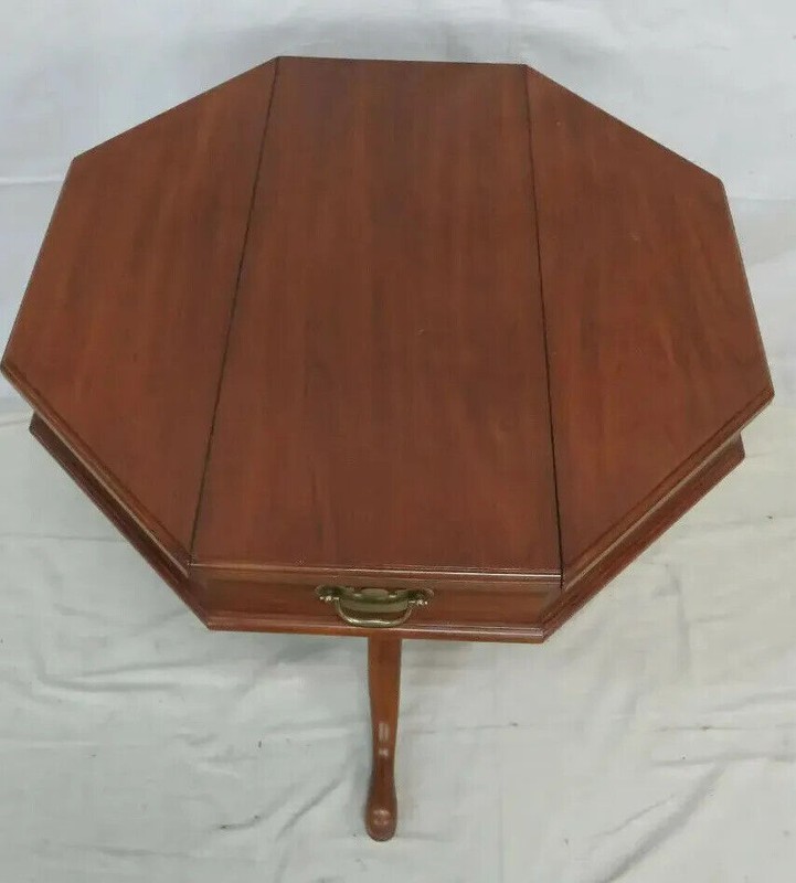 Henkel Harris Jefferson Black Cherry Octagon Flip Top Pedestal Center Side Table gallery