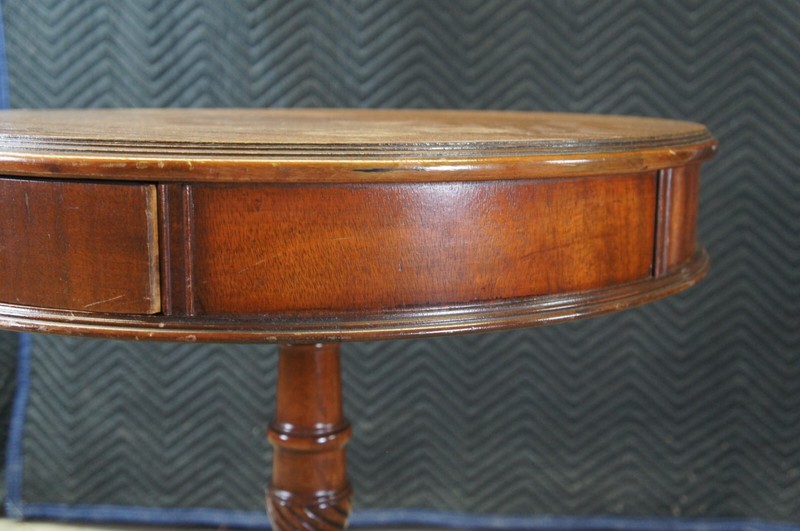 Antique English Georgian Style Mahogany Round Pedestal Drum Side Table Drawer gallery