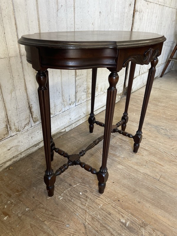 Antique 6 Leg Table with stretcher base 20" x 34" top Walnut Radio table gallery
