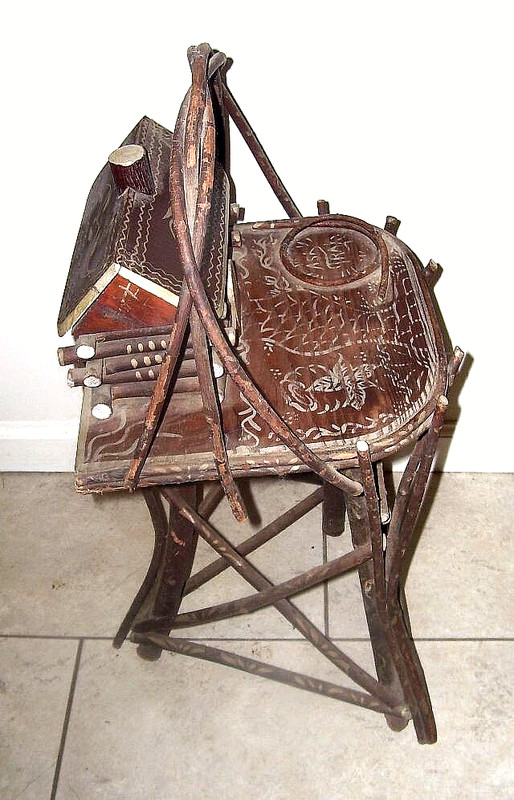 Early 20th Century Adirondack Twig Folk Art Table w/ Painted Silver Accents!! gallery