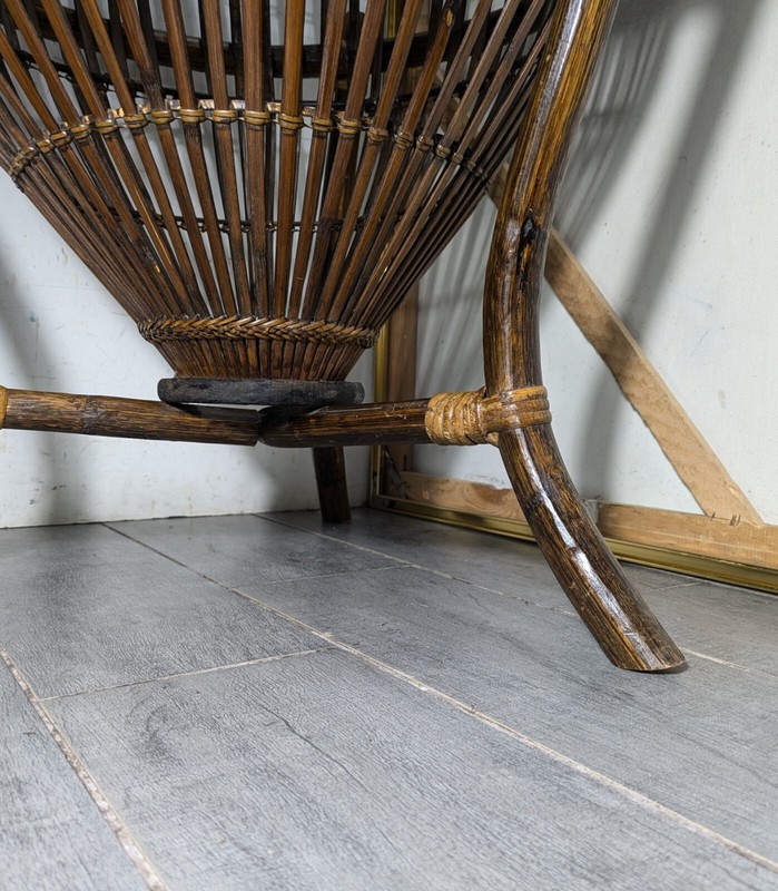 Vintage Mid Century Modern Franco Albini Style Fish Trap Bamboo Rattan Table A gallery