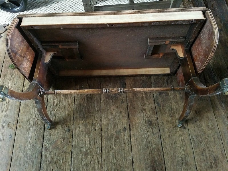 Antique English Coffee Or Side Table with drop leaf gallery