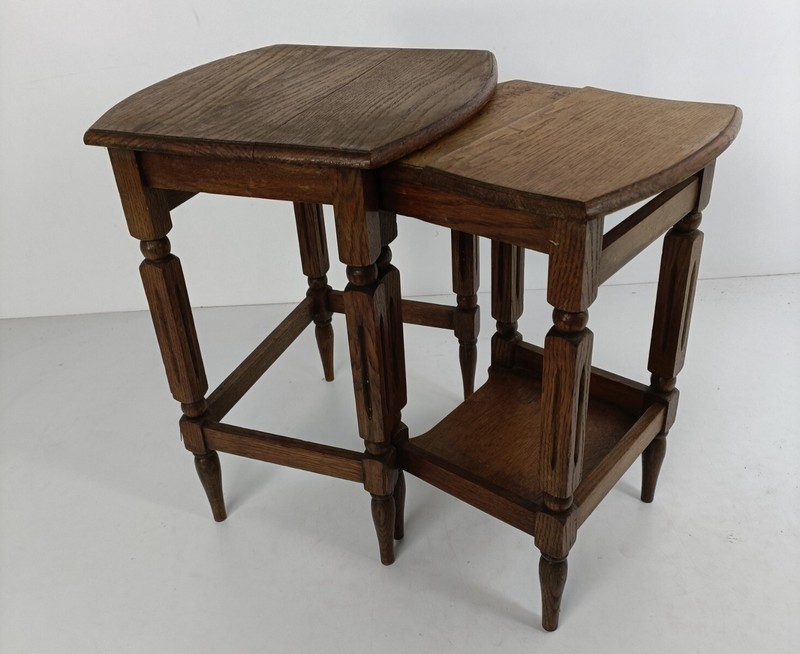 set of 2 nesting stacking tables, small, very special, carved wood, barn farmhou gallery