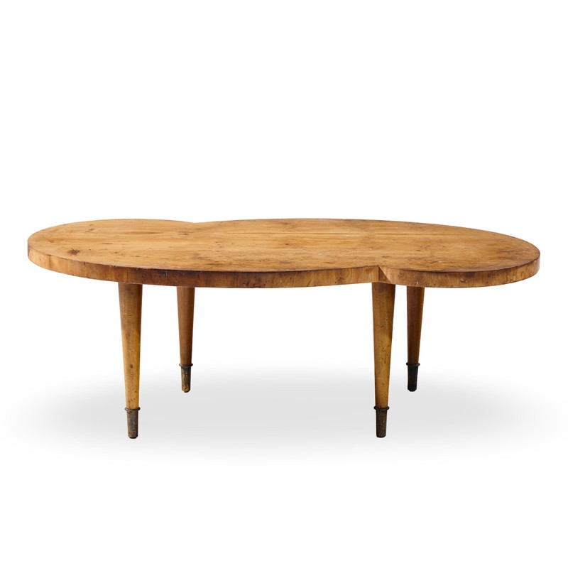 Tommi Parzinger Mid Century Free Form Mahogany and Brass Curved Coffee Table gallery
