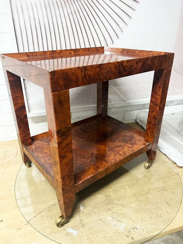 Burlwood 2-tier Side Table- Karl Springer “Telephone” style