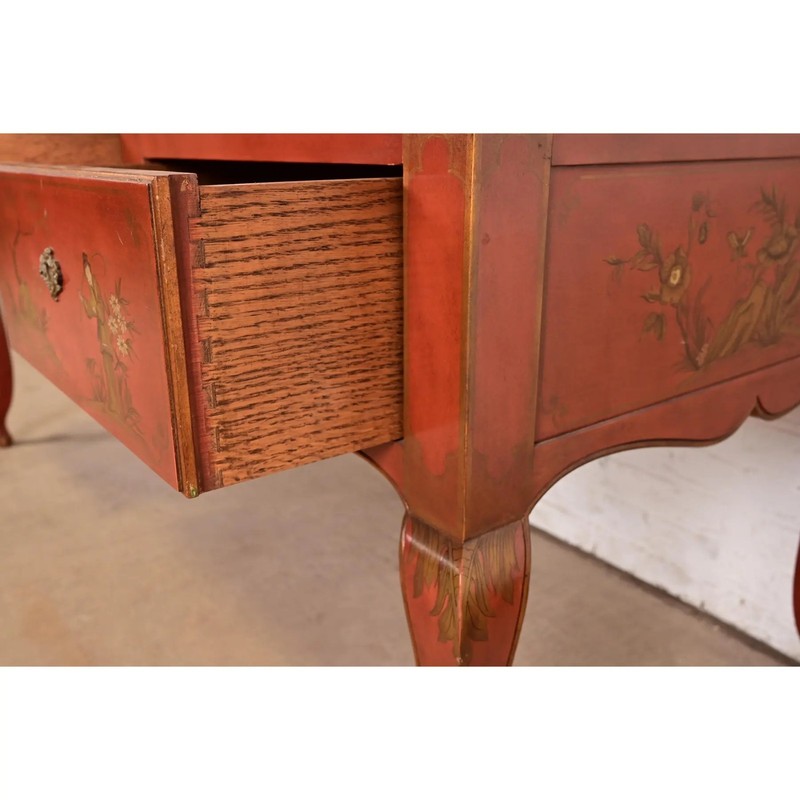 Baker Furniture French Regency Chinoiserie Red Lacquered Hand Painted Desk gallery