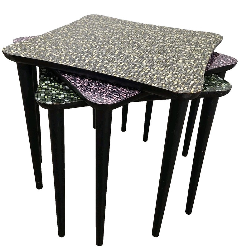 MCM 1950’s Atomic Geometric Mosiac Nesting Stacking Tables Set Of Three gallery