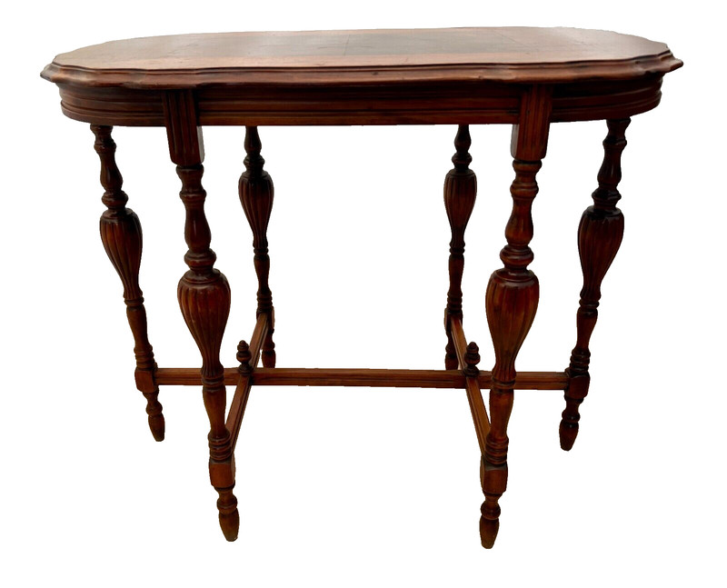 Rare Italian Victorian Parlor Table Six Legs Rectangular shape Burled Mahogany gallery