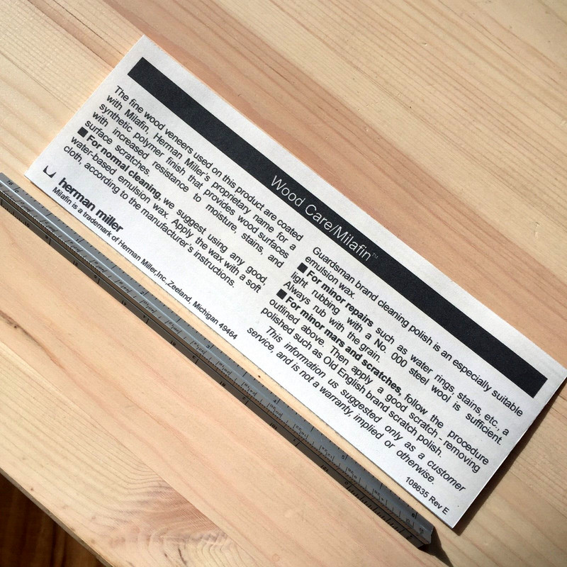 For Herman Miller WOOD TABLE CARE INTRUCTIONS PAPER LABEL DECAL