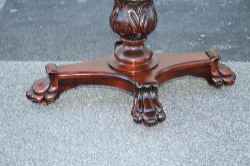Antique Empire Style Walnut Round Center Table with Claw Feet, Elegant Pedestal gallery