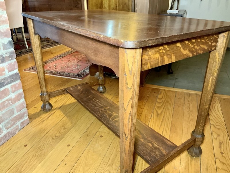 Antique Gothic Revival Style Oak Library Console Table gallery