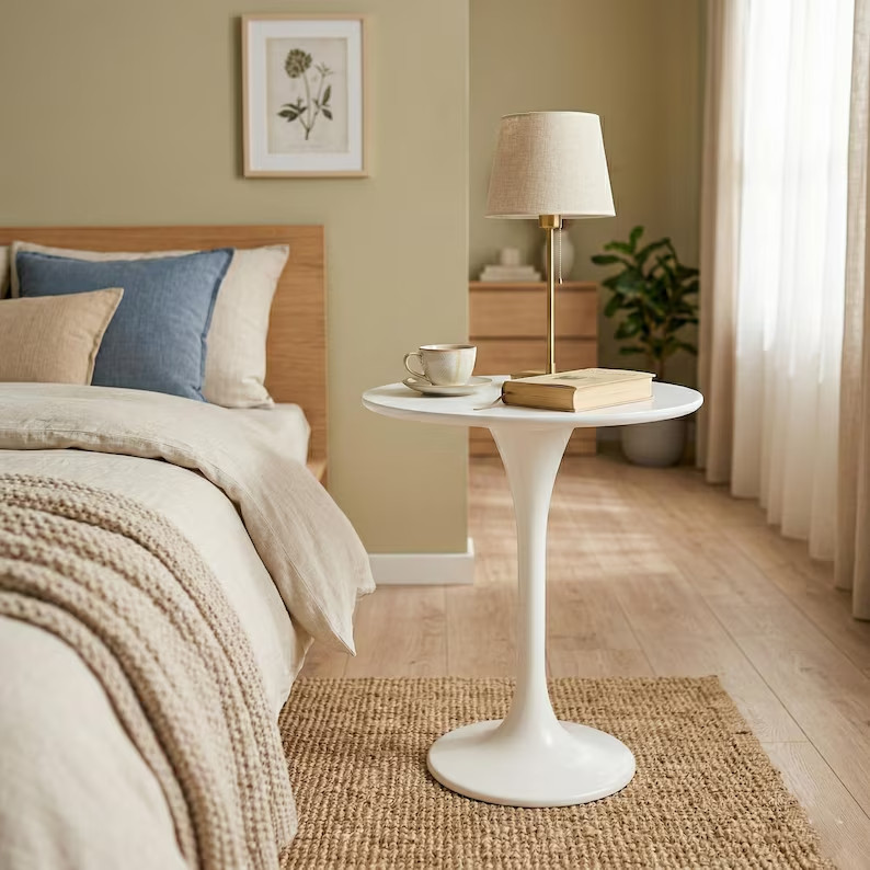 Mid-Century Modern Tulip Side Table | Walnut Pedestal End Table, Detachable Desi gallery