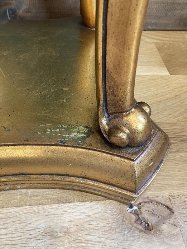 Vintage Giltwood Gold Pedestal Table with White Marble Top gallery