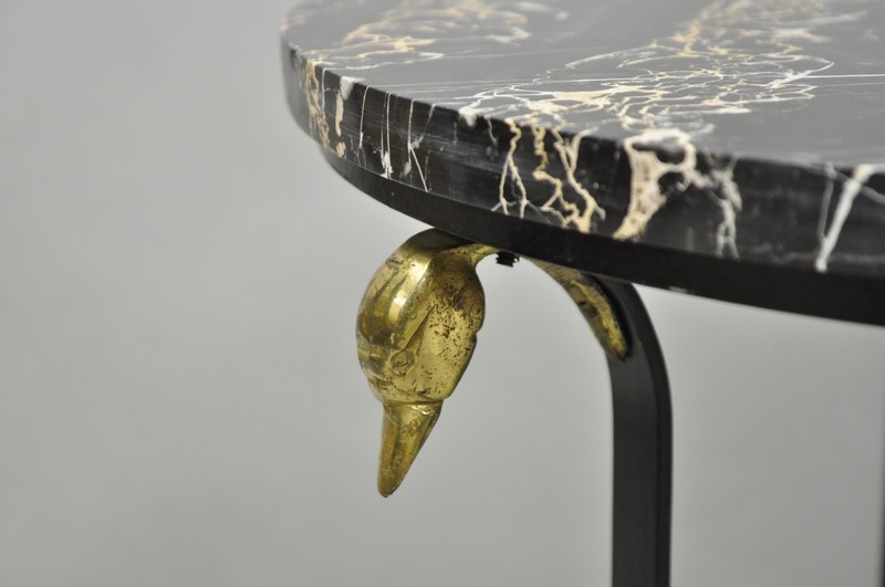 Italian Regency Round Marble Top Wrought Iron Brass Swan Low Drink Table - Pair gallery