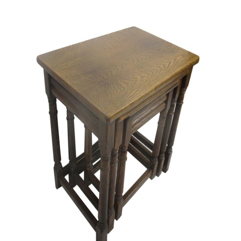 Set of 3 Wood Stacking Nesting Tables Vintage Mid Century Oak gallery