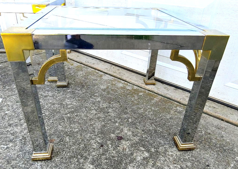 FANTASTIC 70'S MID CENTURY MODERN CHROME/ BRASS END TABLES BY MASTERCRAFT/ BAKER gallery