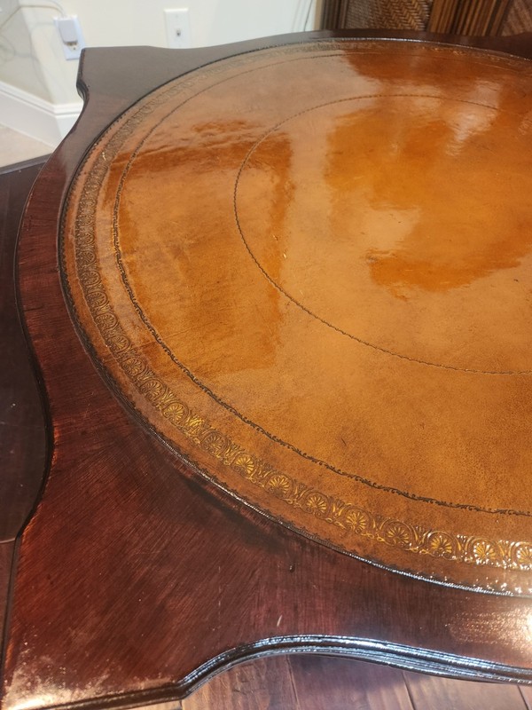 Antique side table with Design inlay. No Shipping Pick-up Only Zip Code 77354 gallery