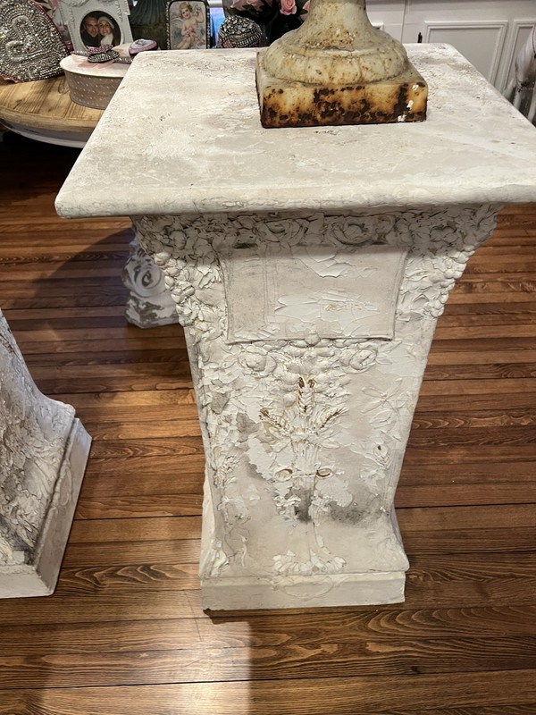 Pair Antique Pedestal Tables Chalkware Daprato French Style Barbola Roses Vtg gallery